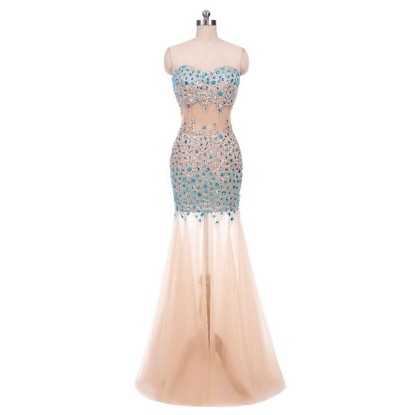 

see through mermaid sleeveless backless party dress elegant vestido de festa whole body crystal pearls prom gown, Black