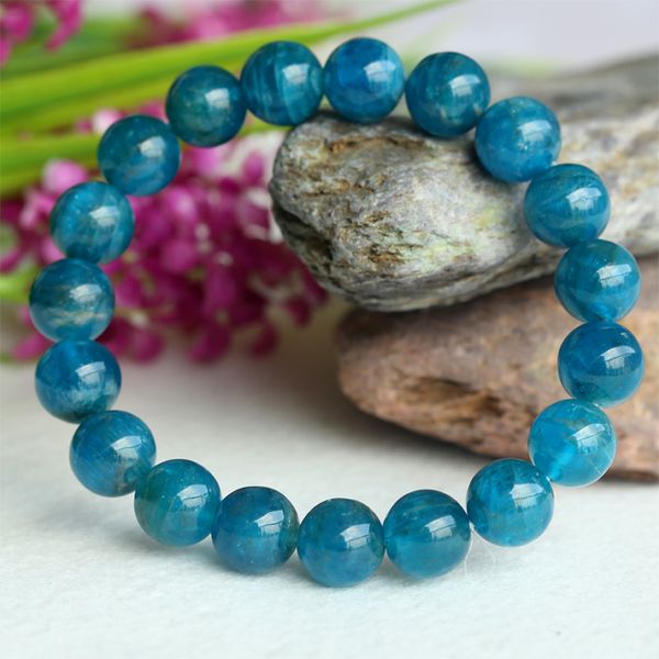 

discount wholesale natural green blue apatite crystal stretch finish bracelet round beads 10mm 04150, Black
