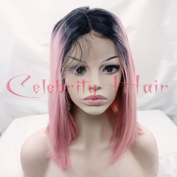 

straight hair ombre dark pink hair synthetic hair lace wig 12-26inch lace front wig sintetica ,glueless lace wig two tone, Black