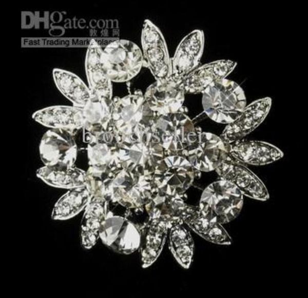 

rhodium silver gorgeous clear rhinestone flower bridal brooch pin, Gray