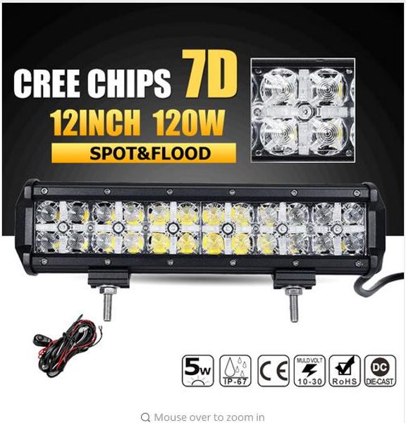 

factory price 7d 120w 12inch led work light bar cree chips led bar offroad combo beam truck suv atv 4x4 4wd driving 12v 24v led bar lights