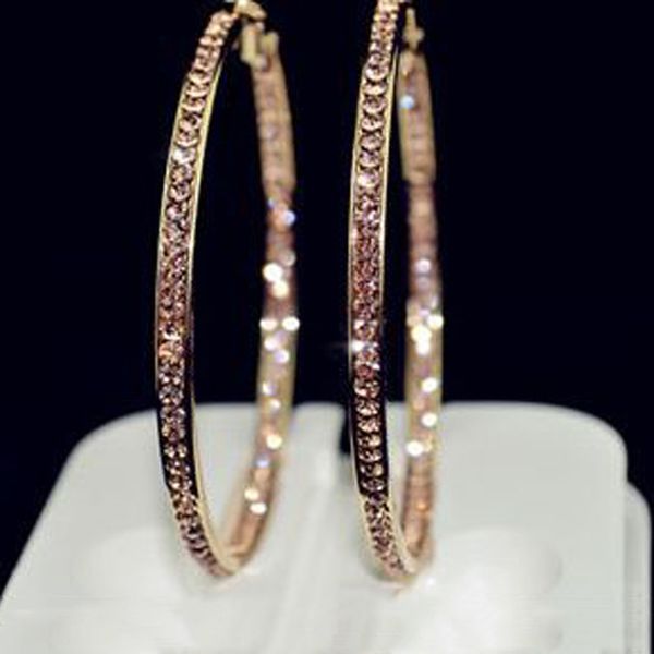

2017 popular earrings with rhinestone circle simple earrings big circle gold color hoop earrings for women e005, Silver