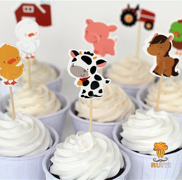 

wholesale-24pcs farm animails cake er animal party cupcake picks case petting zoo kids birthday party decoration baby shower candy bar