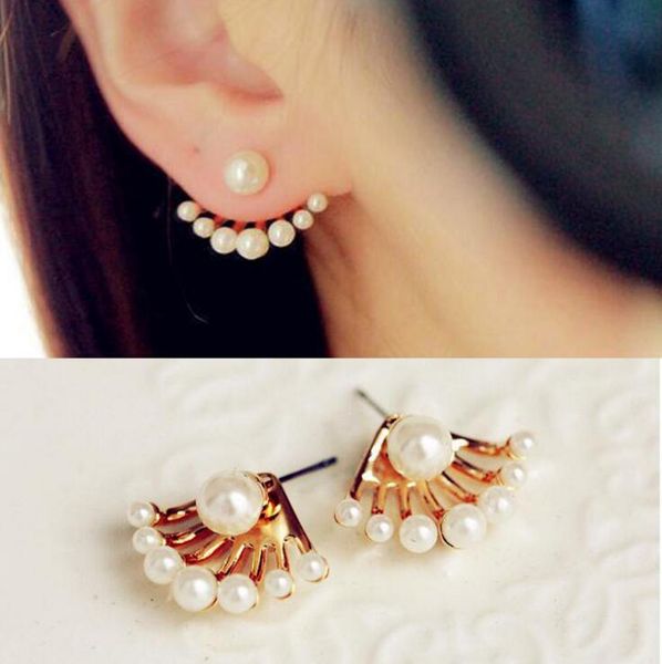 

2017 new sale pearl ear stud girls earrings fashion jewelry women's gift & drop shipping, Golden;silver