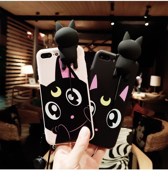 Cute Luna Cat Case per iPhone 6 6s 6Plus 6Splus 7 7plus Case 3D Animals Soft Cover in silicone gatto che emette un suono