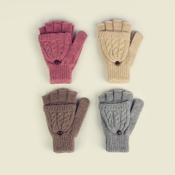 Woolen Frauen Clamshell Handschuhe Double Twist Cover mit warmen Fäustlingen Halbfinger Mode