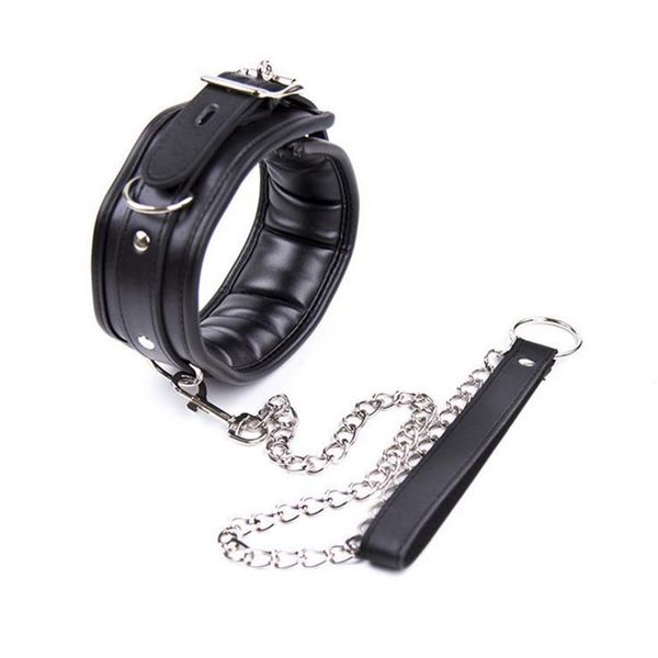 Coleiras de Couro Sexo Adulto Escravo Colar Com Cadeia Leash Sexo Pescoço Bondage Restrições BDSM Sex Toys Para Casal