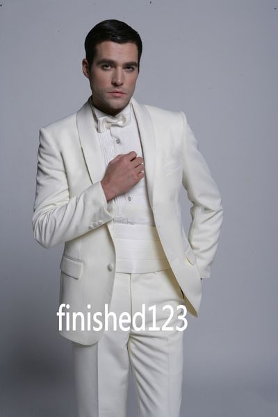 

fashionable groom tuxedos groomsmen ivory shawl lapel man suit wedding men's blazer suits (jacket+pants+tie) k314, Black;gray
