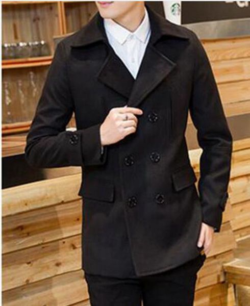 

double-breasted men qiu dong han edition of the new england cultivate one's morality with thick woolen cloth trench coat / m-2xl, Black