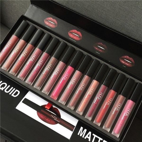 In Stock Hot Sale Huda Beauty Liquid Matte Lipgloss Makeup Long Lasting Waterproof Liquid Lipsticks Cosmetic Set Free Dhl Lip Primer Lipstick Colors