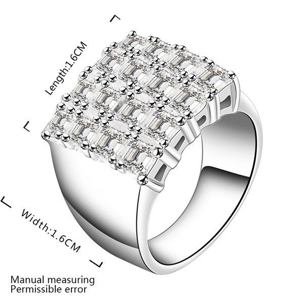 

new arrival square plated sterling silver finger ring fit women,wedding white gemstone 925 silver plate rings solitaire ring er479, Slivery;golden