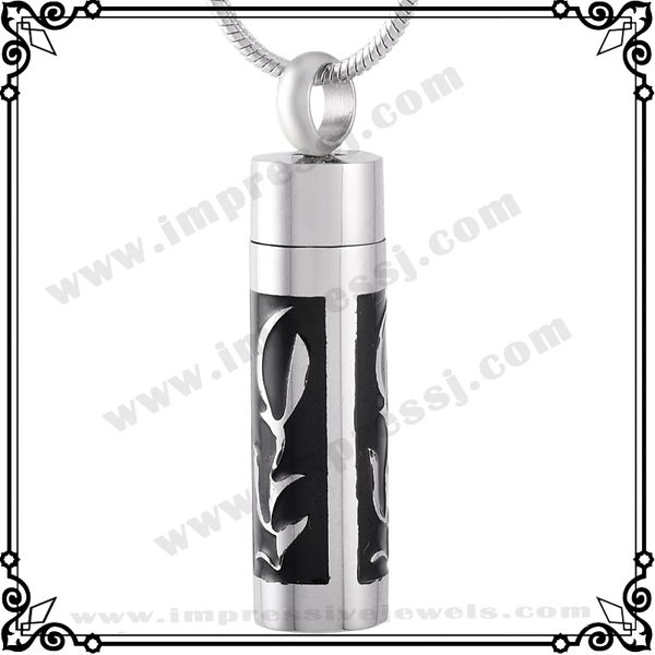 

ijd2174 cylinder stainless steel cremation pendant necklace 50pcs/lot memory ashes keepsake urn holder funeral jewelry, Silver