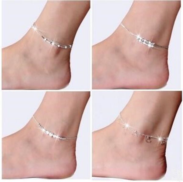 Moda 925 Sterling Gümüş Homende Kadınlar İçin Kızlar Kızlar Eşsiz Güzel Seksi Basit Boncuklar Gümüş Zincir Anklet ayak bileği Ayağı Takı Hediyesi