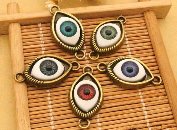 

50pcs/lot diy retro alloy jewelry accessories mix color randomly eyes pendant fit necklace bracelet 30*15*7mm double hanging eyes connectors, Silver