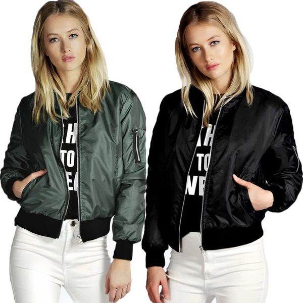 All'ingrosso- Bomber da donna nuovo 2016 giacche da donna cappotto corto abiti femminili rosso nero verde militare cotone poli misto sottile S-XL