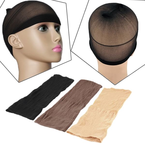 

2pcs elastic stocking wig liner cap snood nylon stretch mesh beige, Black;brown