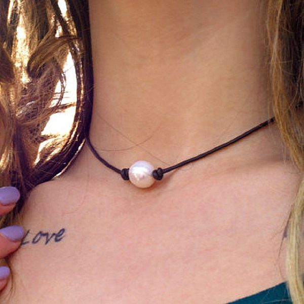 

Новое прибытие простой и элегантный высокий блеск жемчуг кожа колье ожерелья жен