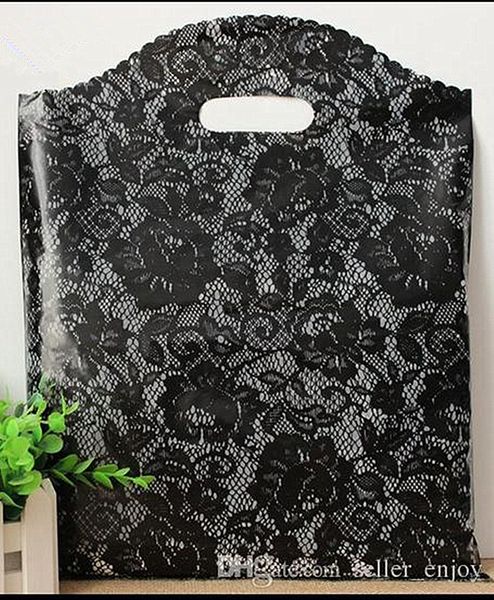 

100pcs 20*26cm Small Black lace Plastic Black Bag , Shopping Jewelry Packaging Plastic Wedding Gift Bags sexy