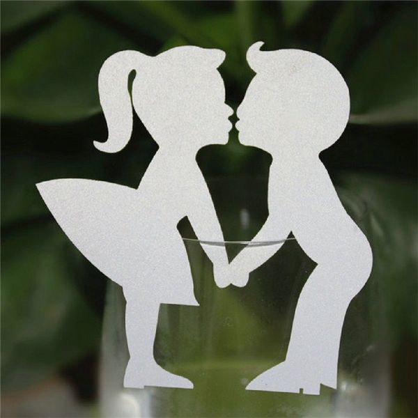 

wholesale- 2016 new 50 pcs name place card kiss lover wine glass cards for wedding table decoration