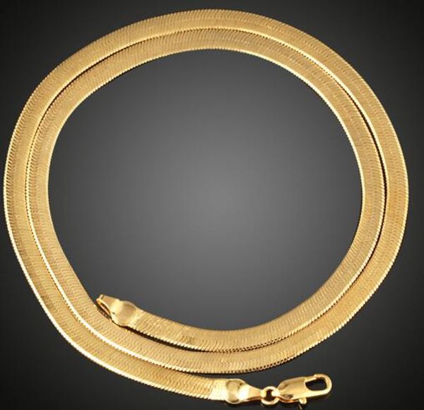 Mulheres americanas europeias ornamentos cadeia 18k banhado a ouro plana cobra óssea colar de cobre