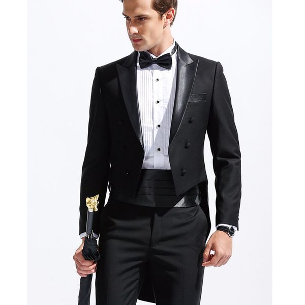 

black wedding tailcoat for groom wear 2018 peaked lapel two piece evening party men suits double breated groomsmen suit (jacket + pants, Black;gray