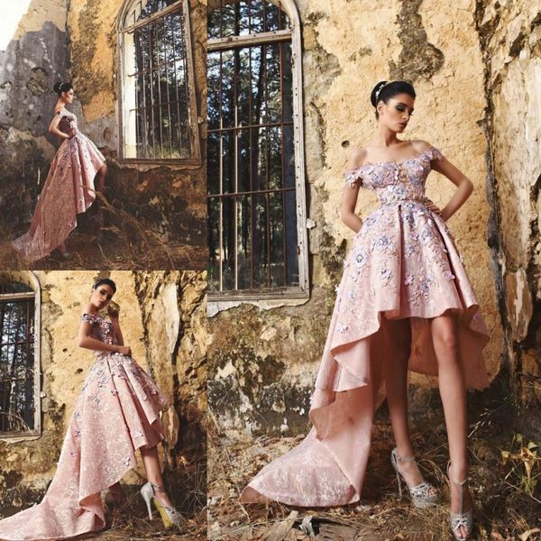 

с плеча высокий низкий кружева пром платья 3d-цветочные аппликации 2017 вечерние платья линии короткие вечерние платья, Black