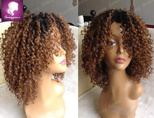 

Ombre color hort kinky curly bob wig peruvian hair lace front wig natural hairline with baby hair full lace wig