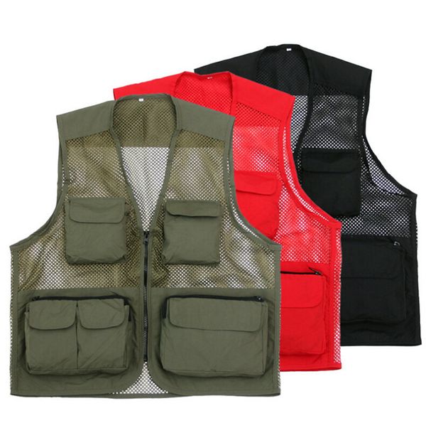 

wholesale- mesh vest for mens pocket sleeveless vest large size 3xl man mesh quick-dry and pgrapher vest waistcoat, Black;white