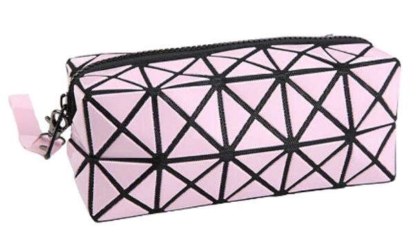 

fashion geometric zipper cosmetic bag women flash diamond leather makeup bag ladies cosmetics organizer new trend 2017