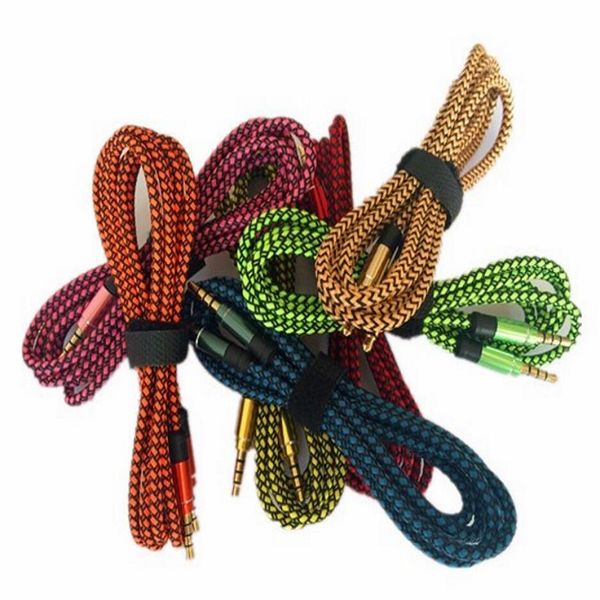 

500pc 1 5m 3m fabric braided 3 5 mm jack male to male audio tereo aux cable cord for iphone am ung mp3 peaker