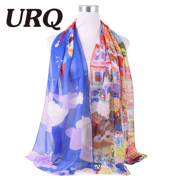 

wholesale-new arrival woman summer sheer chiffon scarf lady house print decorate shawl stole scarf p5a16562, Blue;gray