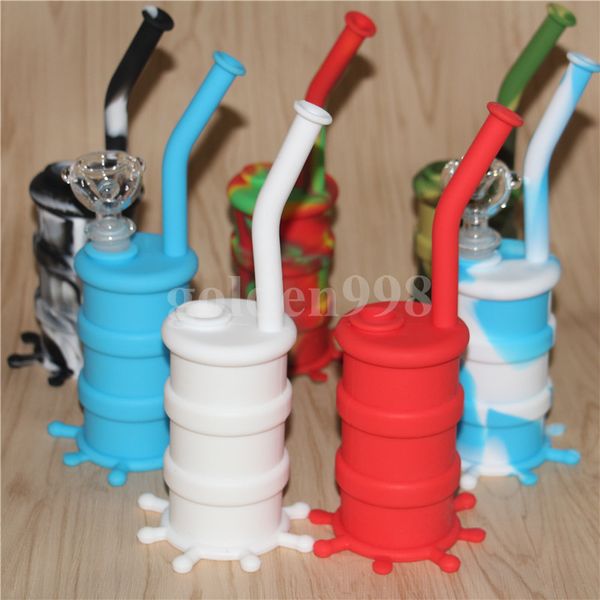 Atacado Portátil Hookah Silicone Barrel Plays para fumar erva seca água inquebrável percolador bong fumo óleo concentrar tubulação dhl