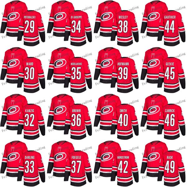 

2017-2018 Season Carolina Hurricanes 30 Cam Ward Patrick Brown Josh Wesley Scott Darling Andrew Poturalsk Julien Gauthier Geekie Rask Jersey