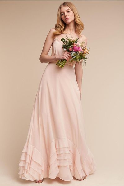 

2017 new chiffon spaghetti straps a line long bridesmaid dresses ruffles floor length prom evening gowns with buttons custom made, Blue;red