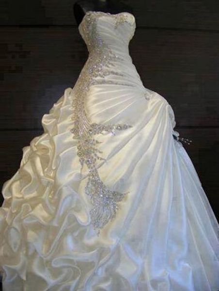 

горячие продажи 2019 принцесса свадебные платья рюшами милая белая слоновая кость тафта бальное платье экстравагантный кристалл бисера сваде, White