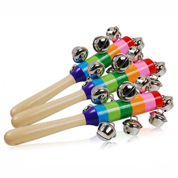 

new baby rattle rainbow toy kid pram crib handle wooden activity bell stick shaker rattle baby gift