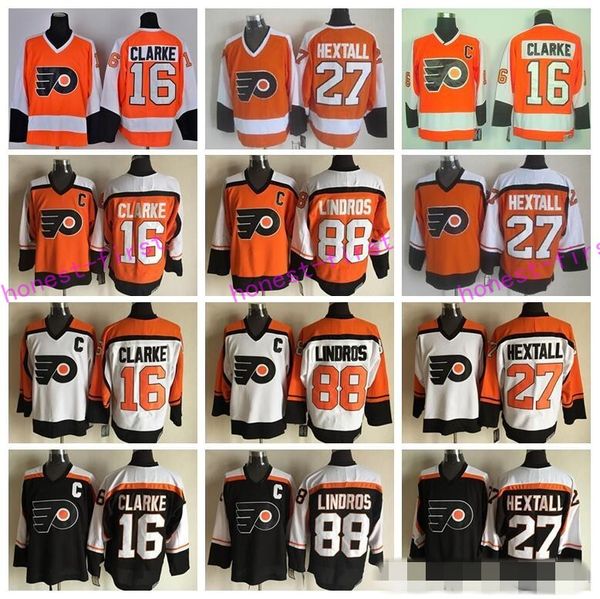 

Philadelphia Flyers Hockey Jerseys Ice 16 Bobby Clarke 88 Eric Lindros 27 Ron Hextall Alternate Black Orange White Team Color