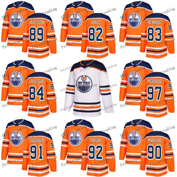

Edmonton Oilers 97 Connor McDavid Caleb Jones 84 Joey Laleggia 91 Drake Caggiula Ryan Mantha 89 William Lagesson 2018 Season Hockey Jerseys