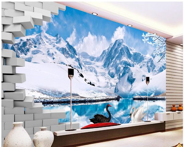 

свежий снег горы tianchi 3d tv фон фреска 3d обои 3d стены обои для тв фоне
