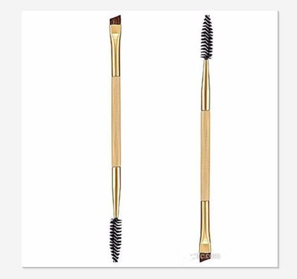 

beauty girl 1pcs makeup bamboo handle double eyebrow brush + eyebrow comb eye definer brush professional small angle brush
