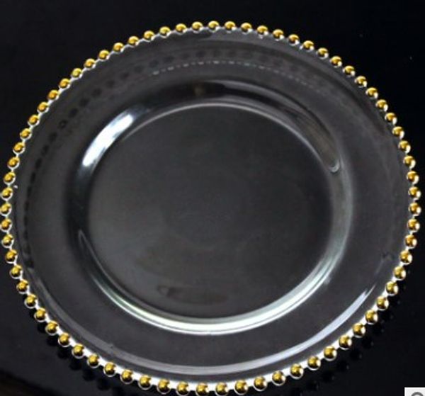 

wholesale glass plates gold plate glass processing wholesale pearl western-style food pad plating material diameter 27cm