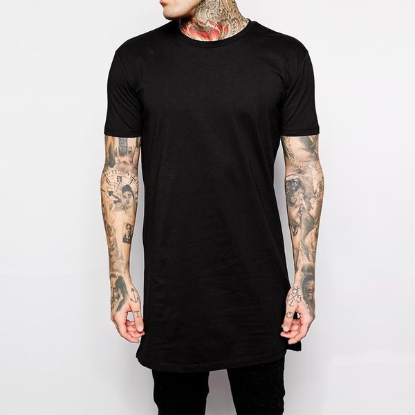 

2017 Brand New Clothing Mens Black Long t shirt Men Tops Hip hop tee T-shirt Men Hiphop Short Sleeve Longline casual Tee shirts