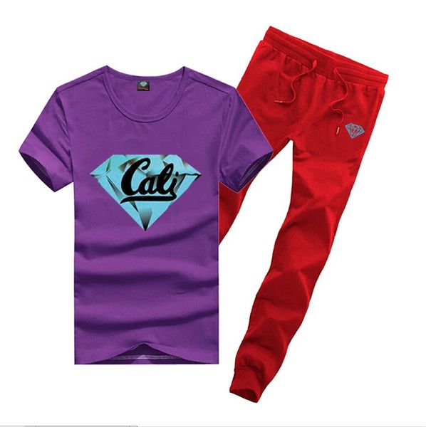 

s-5xl r362 men's diamond supply set cotton t shirts + long pants skateboard solid hip hop tracksuits, Gray