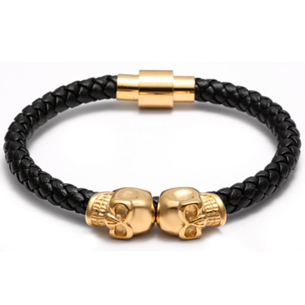 

19-20 см магнитная застежка браслет натуральная кожа шнур браслет мода кожаный браслет черный череп панк пистолет цвет человек для человека, Black