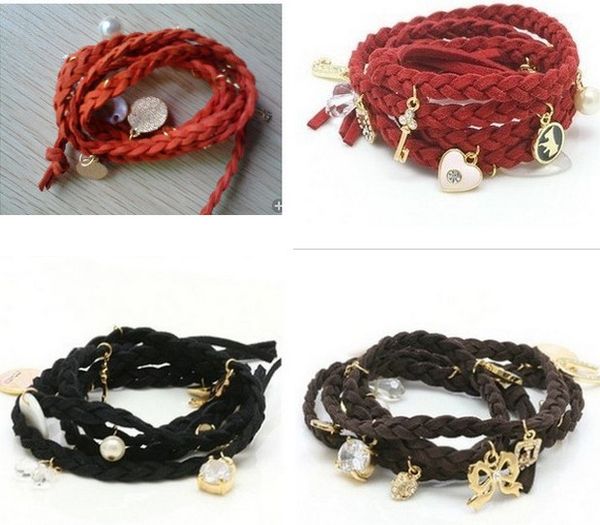 

fashion charm bracelets strands crown shell pearl multi-layer weave strawberry charm bracelets for women gifts pw6, Golden;silver
