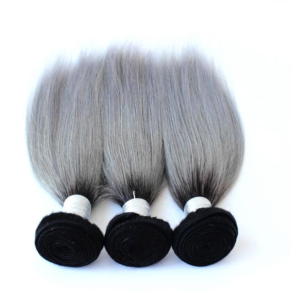 

unprocessed 1b/gray ombre hair bundles 100g peruvian silver grey human hair weaves peruvian silk straight hair bundles virgin weft, Black;brown