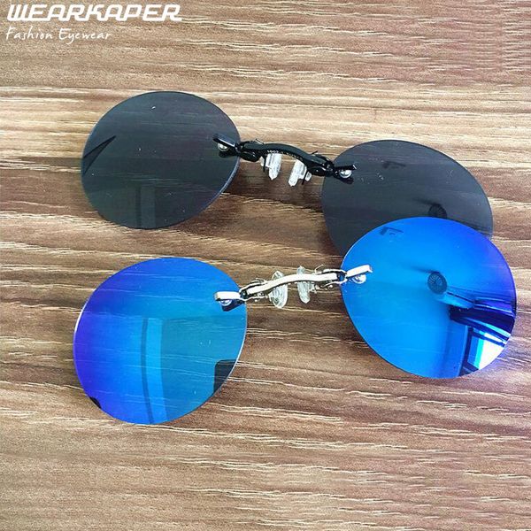 

wholesale- wearkaper clip on nose glasses matrix morpheus movie rimless retro round sunglasses culos de feminino gafas de sol men, White;black