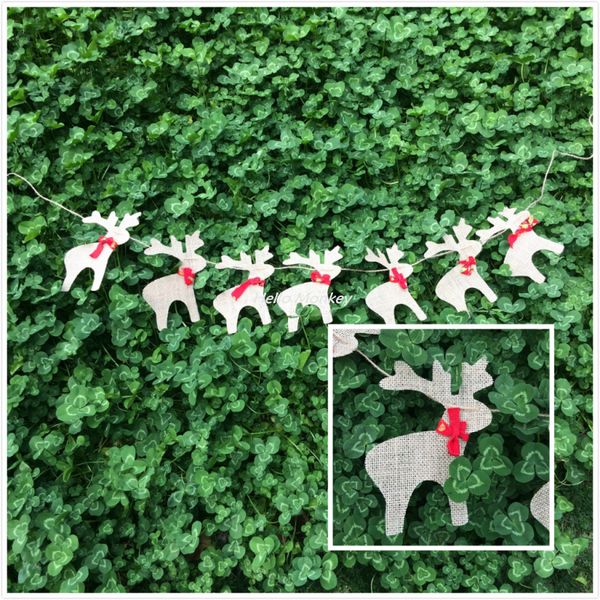 

wholesale- 1set cute christmas bunting hanging garland banner string party flag home decoration animal deer pattern jute burlap banner