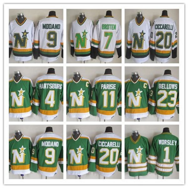 

Minnesota Vintage CCM North Stars Hockey 1 Gump Worsley 9 Mike Modano 20 Ciccarelli 11 PARISE 4 Hartsburg 7 Broten 22 Hull Dallas Jerseys