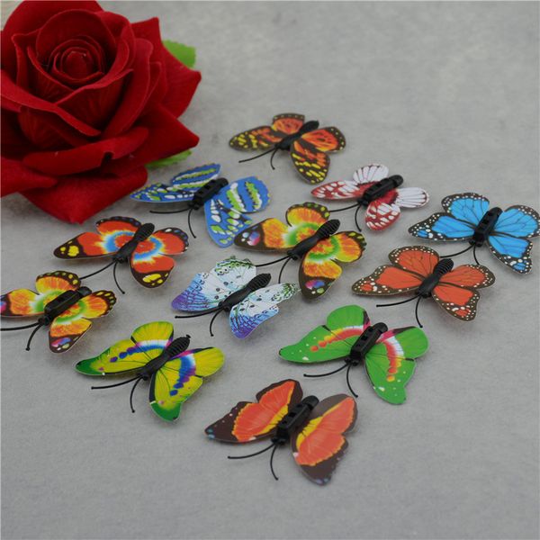 

wholesale-10pcs / lot 3.5 cm small artificial colored plastic butterfly on supplies festive wedding car decorated artificial butterfly